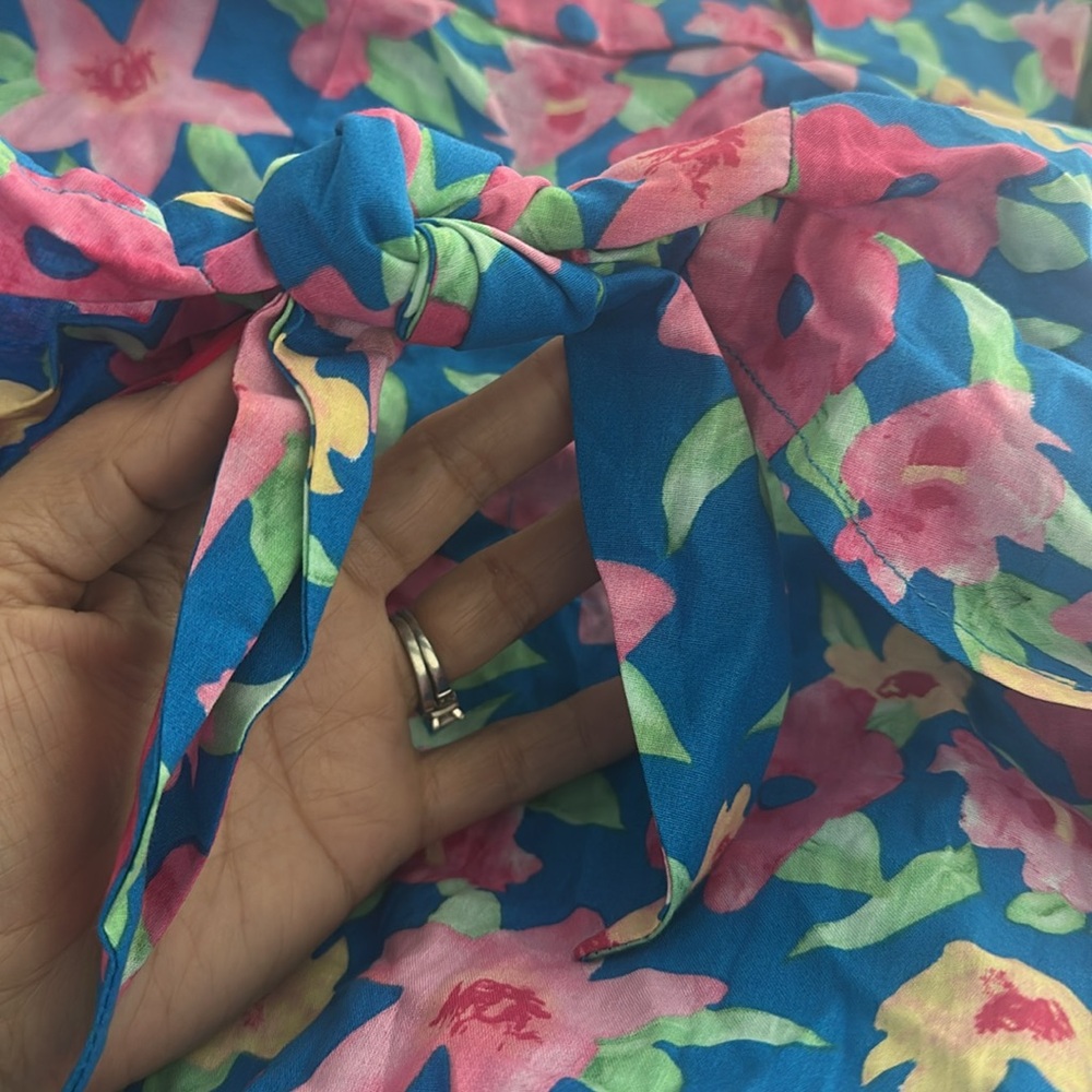 LULUS Thoroughly Sweet Blue Floral Print One-Shoulder Mini Dress Pink Blue Sz M - Picture 9 of 13